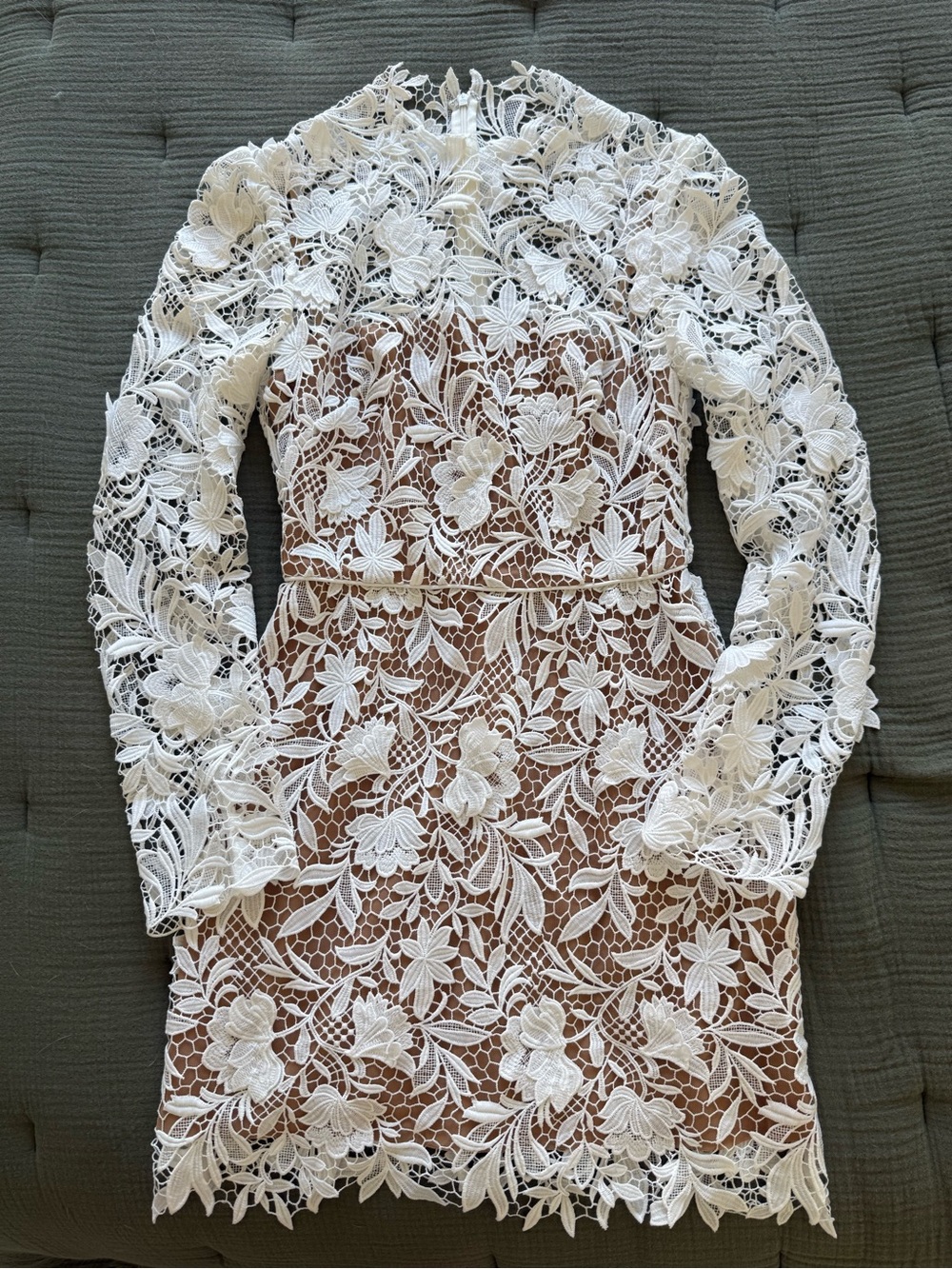 Jenny Yoo White Floral Lace Long-Sleeve Sheath Dress
